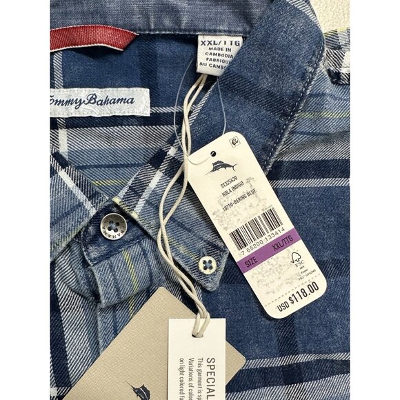 Tommy Bahama Mens XXL Hola Indigo Bering Blue Plaid Short Sleeve Button-Up Shirt - Picture 4 of 12
